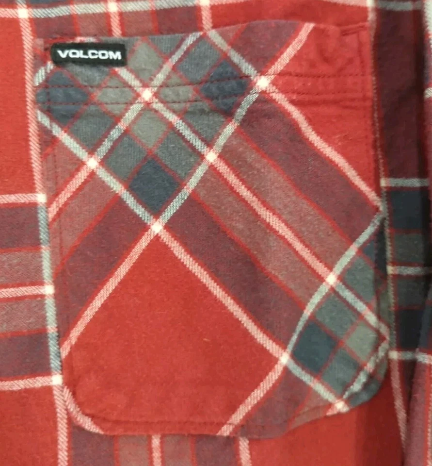 Volcom Mens Button Up Modern- Fit Long Sleeve XL Red Plaid - Image 3 of 4