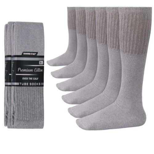 6-12-18 Paar graue Röhrensocken über der Wade Sport Baumwollsocken groß & groß - Bild 3 von 10
