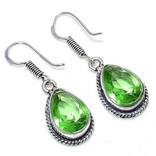 Green Tsavorite Gemstone 925 Sterling Silver Earrings Size 1.30" For Gift
