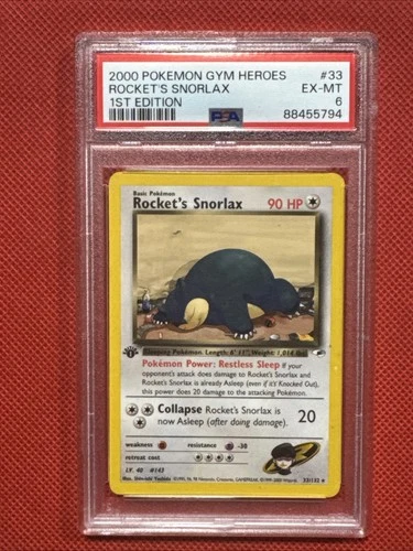 Pokemon 2000 1st Edition Gym Heroes Rocket's Snorlax rare card, PSA 6 One Owner