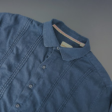 Scotch Soda Shirt Mens XL Blue Linen Blend Button Up Short Sleeve Pleated Resort