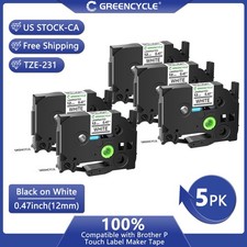 5PK For Brother P-Touch TZe-231 TZ-231 12mm Black/White Standard Laminated Tape