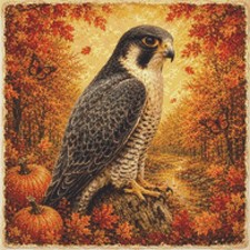 Wanderfalke im Herbst. Kreuzstich gezählt