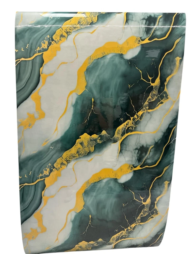 Pannello decorativo Adesivo in PVC Effetto Marmo Verde Bianco e Oro 1,20 x 3 mt - Immagine 3 di 4