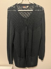 Brimwick Black cardigan Open Knit Sutton Studio Sweater Size L Made In USA