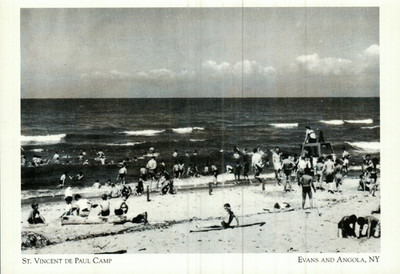 *NY Postcard-''Saint Vincent de Paul Camp'' -Crowd @ Beach- *Evans/Angola  *{C91}