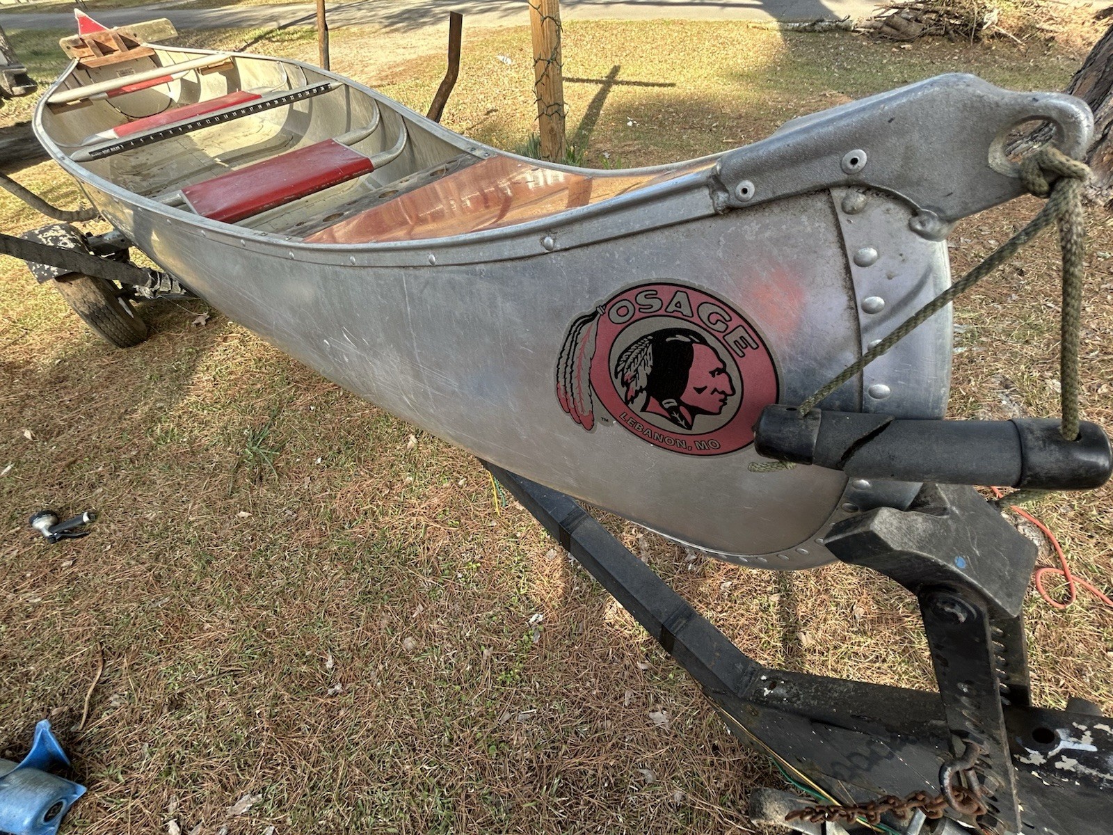 Osage Aluminum Canoe with Trailer, MotorGuide Trolling Motor, and Paddles
