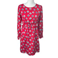 J Crew Mini Dress Floral Bright Red Empire Waist Preppy Cottage Easter Chiffon 4