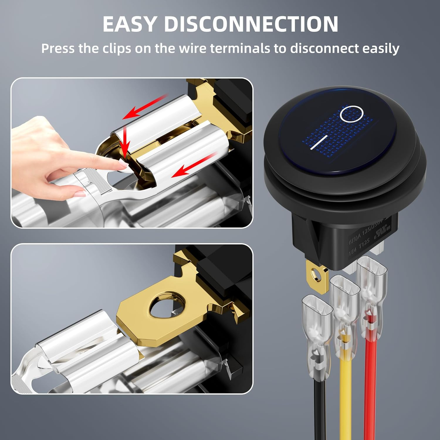 Daiertek 12V Waterproof round Rocker Switch Blue LED Lighted [UL Listed] on off