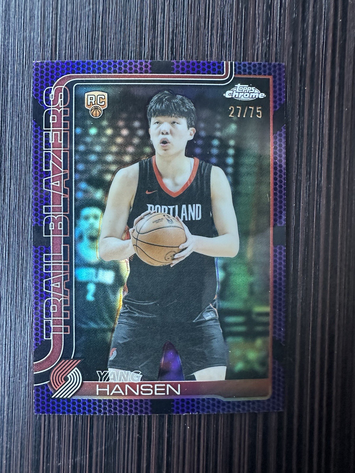 YANG HANSEN 2025-26 TOPPS CHROME PURPLE REFRACTOR RC #266 27/75 BLAZERS