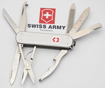 Victorinox Swiss Army 58mm MINI CHAMP Knife Silver Alox Handles