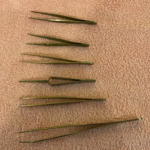 Set Of 6 Different Tweezers Size And Shapes.