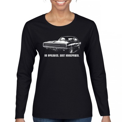 No Apologies Just Horsepower Women's Long Sleeve T-shirt Vintage '70 Muscle Car