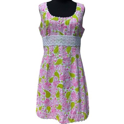 Lilly Pulitzer  Black Jack Cat Print Shift Dress Women s 8 Pink Green Sleeveless