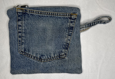 My BHAG Reclaimed Denim Zippered Hand Bag Purse - Stone Washed Light Blue Denim