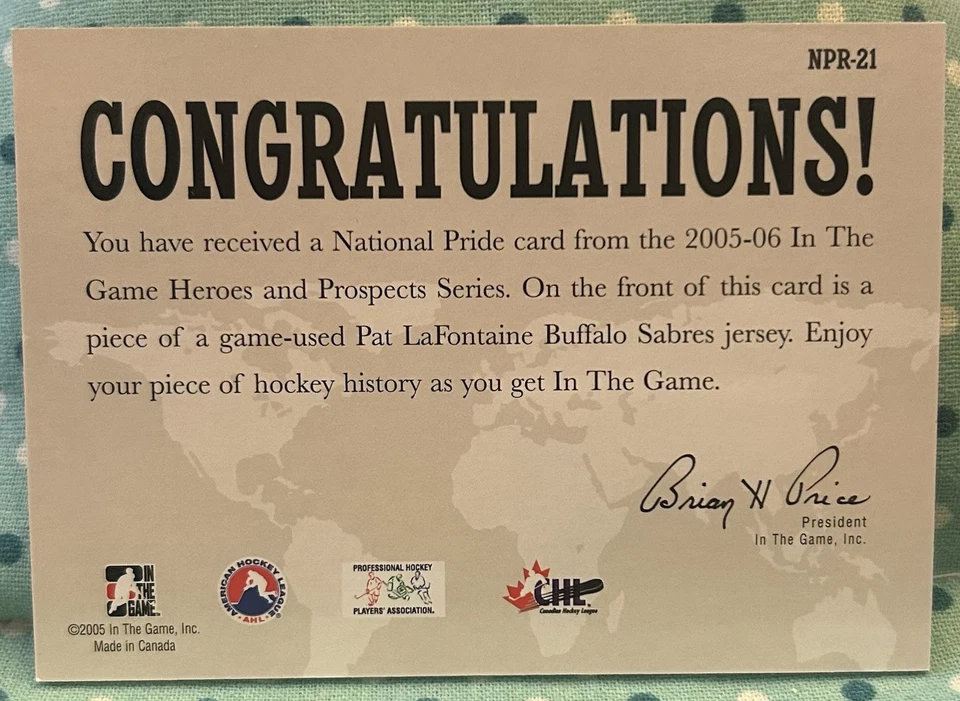 Camiseta Reliquia PAT LAFONTAINE 2005-06 In The Game Heroes & Prospect National Pride Foto 2 de 2