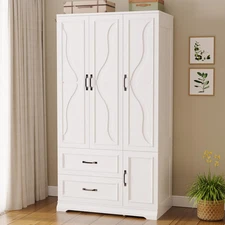 Armoire Wardrobe Closet with 4 Doors and Drawers, Wardrobe Cabinet with Storage