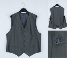 Mens Waistcoat Large Size US 44 Dark Grey Herringbone Formal Wedding Dress Vest