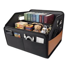Leather Car Storage Organizer Front Back Seat Floor 3 Metal Handles Black