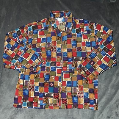 ELCC Y2K Zip Front Geometric Print Blouse/Jacket Size Large Retro 90s 2000s