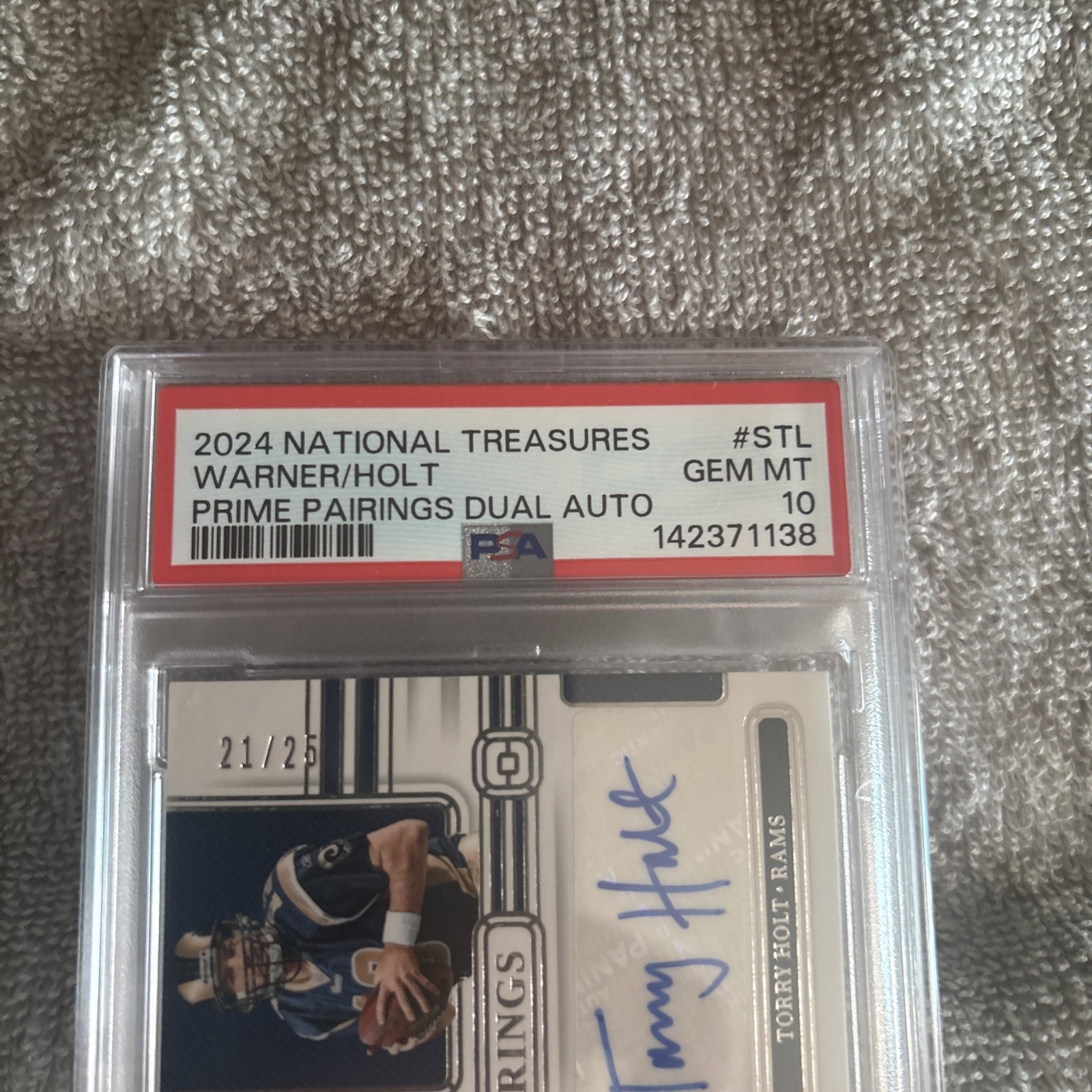 2024 National Treasures Kurt Warner and Torry Holt Dual Auto PSA 21/25 Rams 🔥🔥 view 3