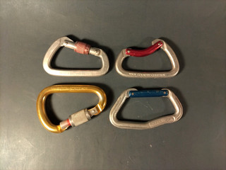 Four Carabiners: PETZL ATTACHE Black Diamond Omegalite Wild Country