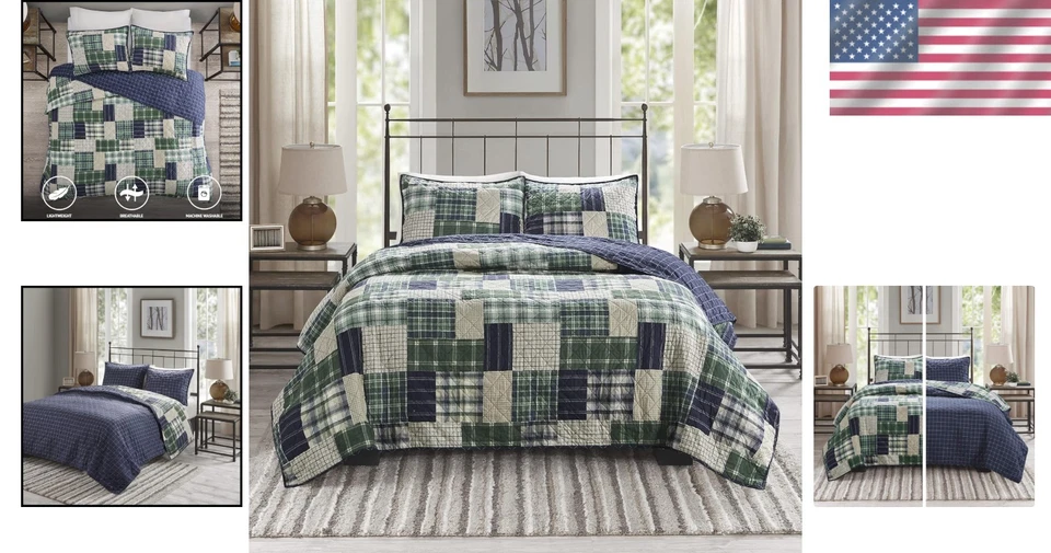 Reversible Timber Plaid Quilt Set - Cozy Cabin Style Bedding for All Seasons - Image 2 of 4
