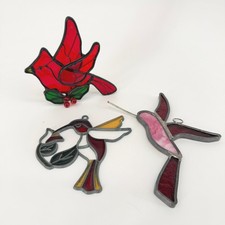 Stained Glass Bird Ornaments Suncatcher Clip Set of 3 Nature Garden Whimsical