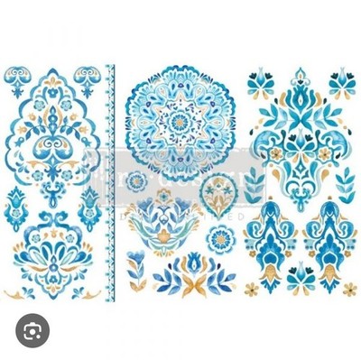 re-design Prima ARTISINAL TILE Small Rub On Transfers / Boho Turquoise 