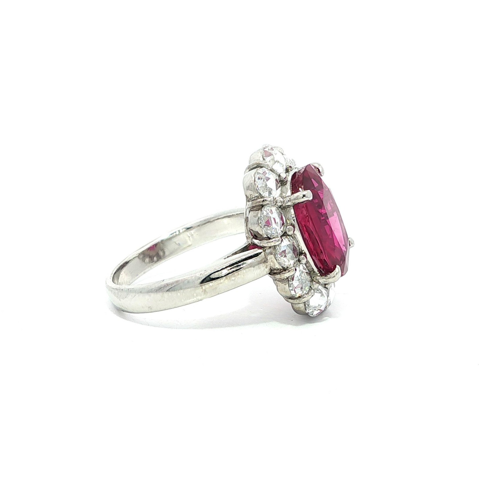 Solid Platinum Large GIA 6.37ctw Oval Ruby w/ Ros… - image 11