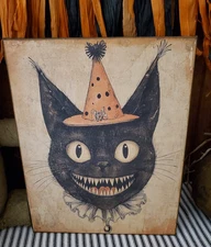 RETRO FOLK STEAMPUNK GOTHIC PRIMITIVE VINTAGE STYLE HALLOWEEN WITCH CAT  SIGN