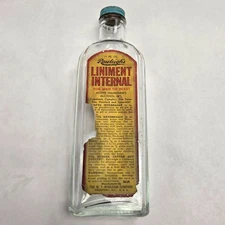 1951 RAWLEIGH'S LINIMENT ~ 8.5" Bottle w/ Paper Label ~ FOR MAN OR BEAST!
