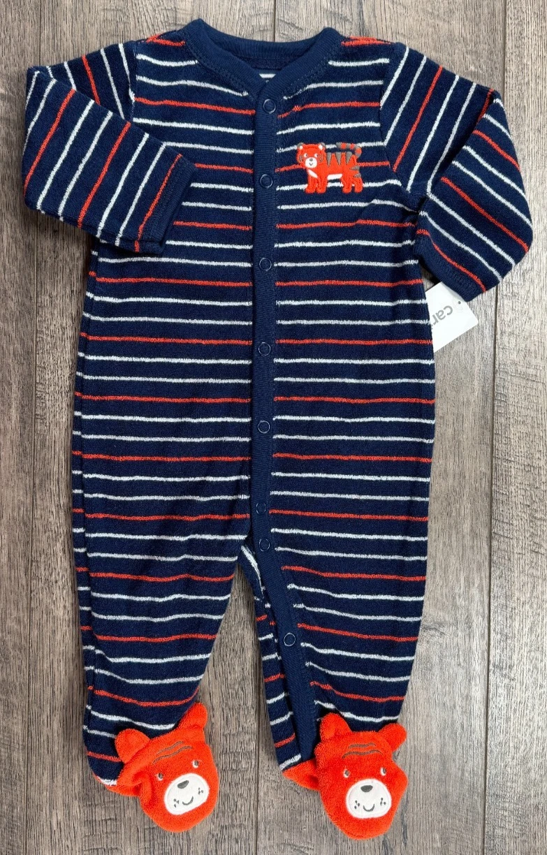 Baby Boy Clothes New Carter's 3 Month Terry Cloth Tiger Footed Outfit
