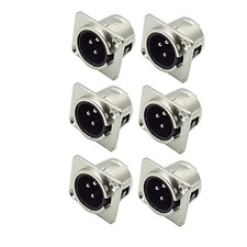 XLR Male Jack 3 Pin - Panel Mount Jacks D Series Size XLR-M Connector 6-Pack