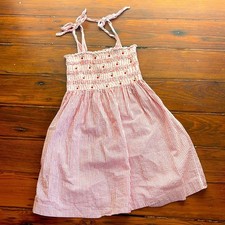 Janie and Jack seersucker cherry embroidered smocked tie shoulder sun dress sz 4