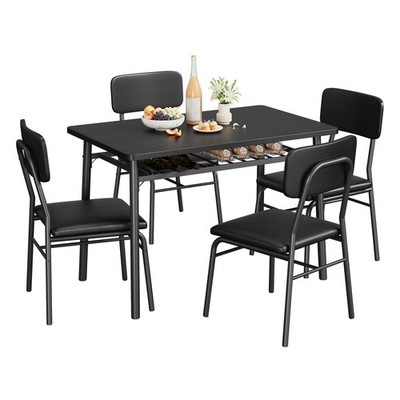 Dining Table Set for 4 with Storage Rack, Chairs w/ Upholstered Chairs Table Set