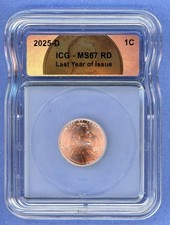 2025 D ICG MS67RD Lincoln Shield Cent 1c US Mint Coin 2025-D MS-67 RD Last Year