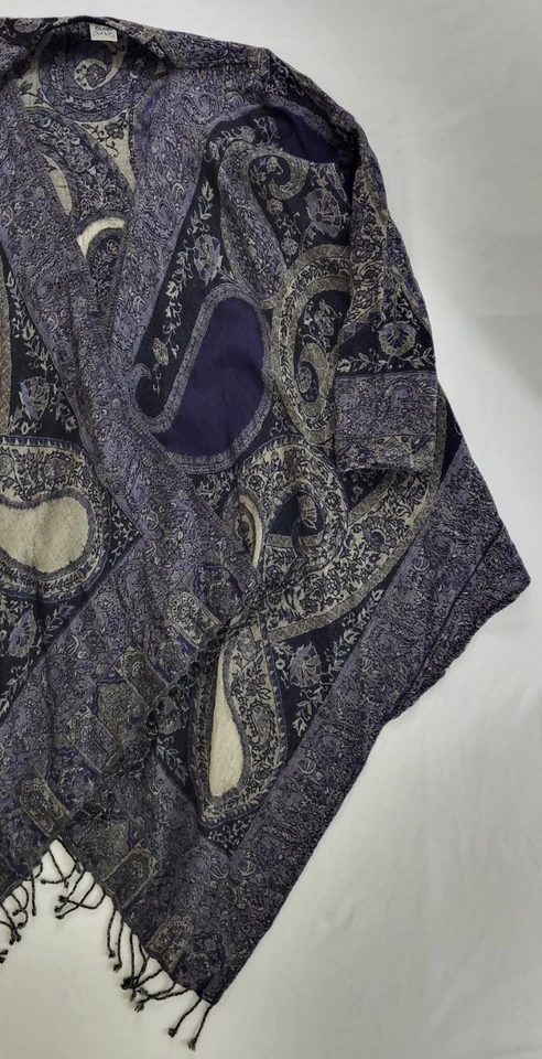 Suéter envolvente de perejil y salvia para mujer azul patrón de cachemira talla pequeña 100 % lana Foto 4 de 4