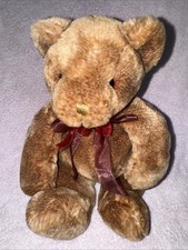 Commonwealth VTG Brown Tan Teddy Bear Plush Red Bow 10 2002