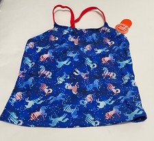 wonder nation kid girls swim top blue unicorns racer back recycled poly 10-12