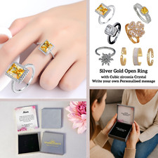 Personalised Gifts Crystal Spinning Fidget Ring Open Ring Customised Message UK