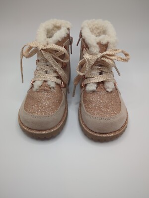Maggie & Zoe, Blush Faux Sherpa Glitter Boots, Kids Size 8, Lace -up