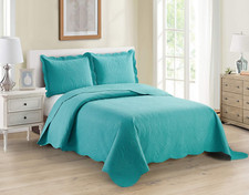 3Pc King/Cal King over Size Luxury Embossed Bedspread Set Light Weight Solid Tur