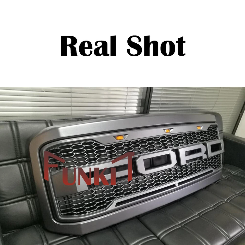 Parrilla delantera Super Duty Raptor negra con luces para Ford F250 F350 2005-2007 Foto 3 de 4