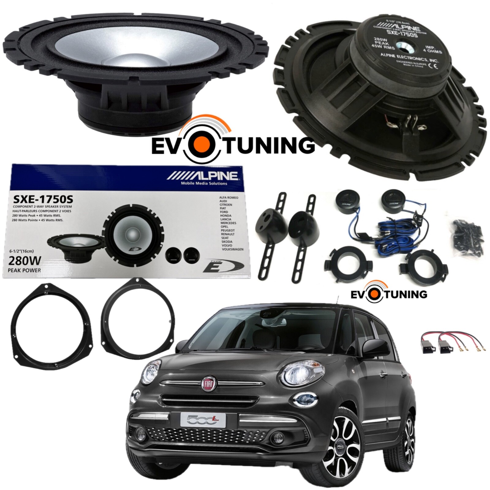 Kit 4 Casse Altoparlanti Alpine SXE1750s Anteriori per Fiat 500L dal 2012