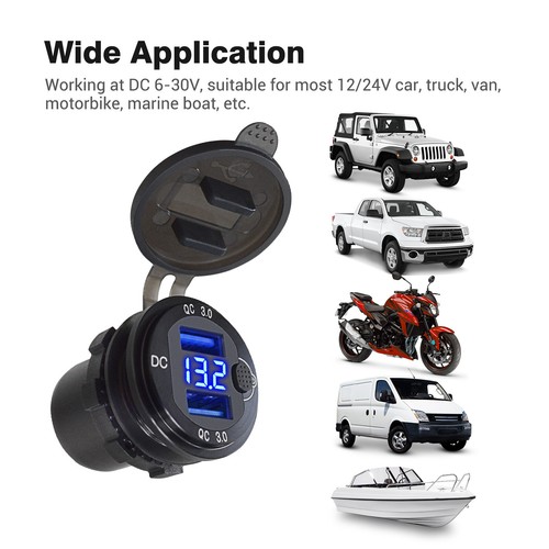 Dual USB QC3.0 Car Charger Socket Outlet Port with Blue LED Voltmeter and Switch eBay