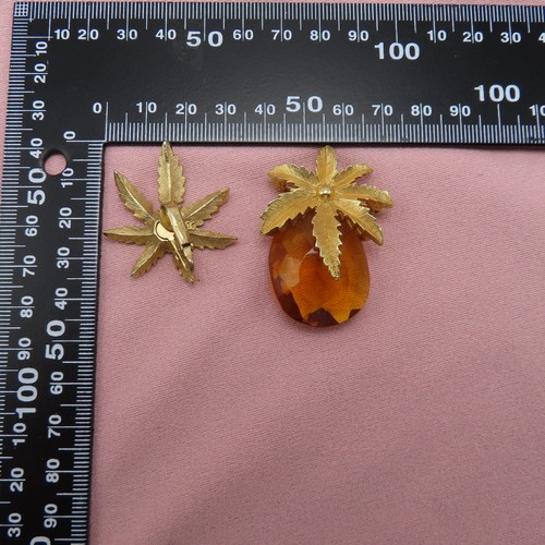 Sarah Coventry Vintage Brooch Earrings Set Autumn Haze Pineapple Crystal 9f - Picture 12 of 12