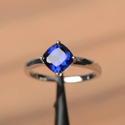 3.00 Ct Cushion Natural Blue Sapphire Gemstone Wedding Ring Real 950 Platinum 7