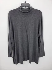 Lou and Grey x Loft Top Womens Medium Gray Mock Neck Long Sleeve Beachy Flowy