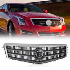 Front Matte Black Grille + Chrome Trim Molding For 2013-2014 Cadillac ATS 2PCS